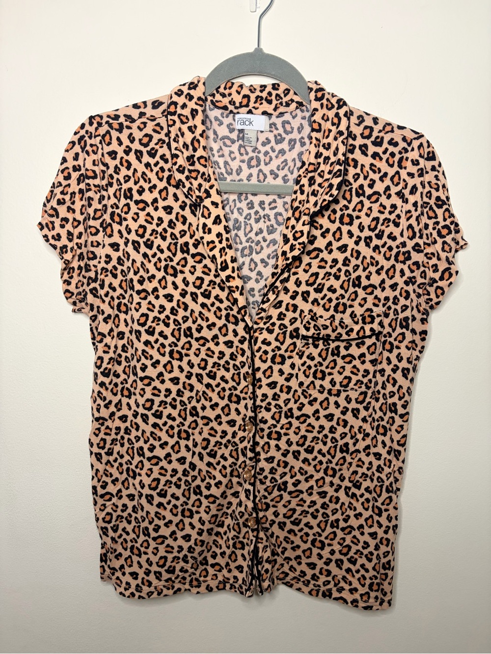 Nordstrom Pink Leopard Print Short Sleeve Button-Down Top